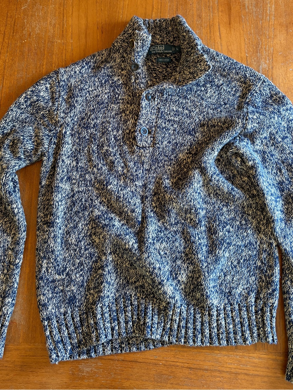 Ralph Lauren Navy Heathered 1/4 button Knit Sweater